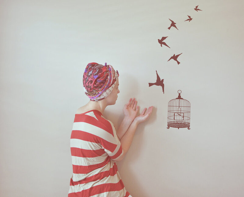 Woman with Headscarf — Red