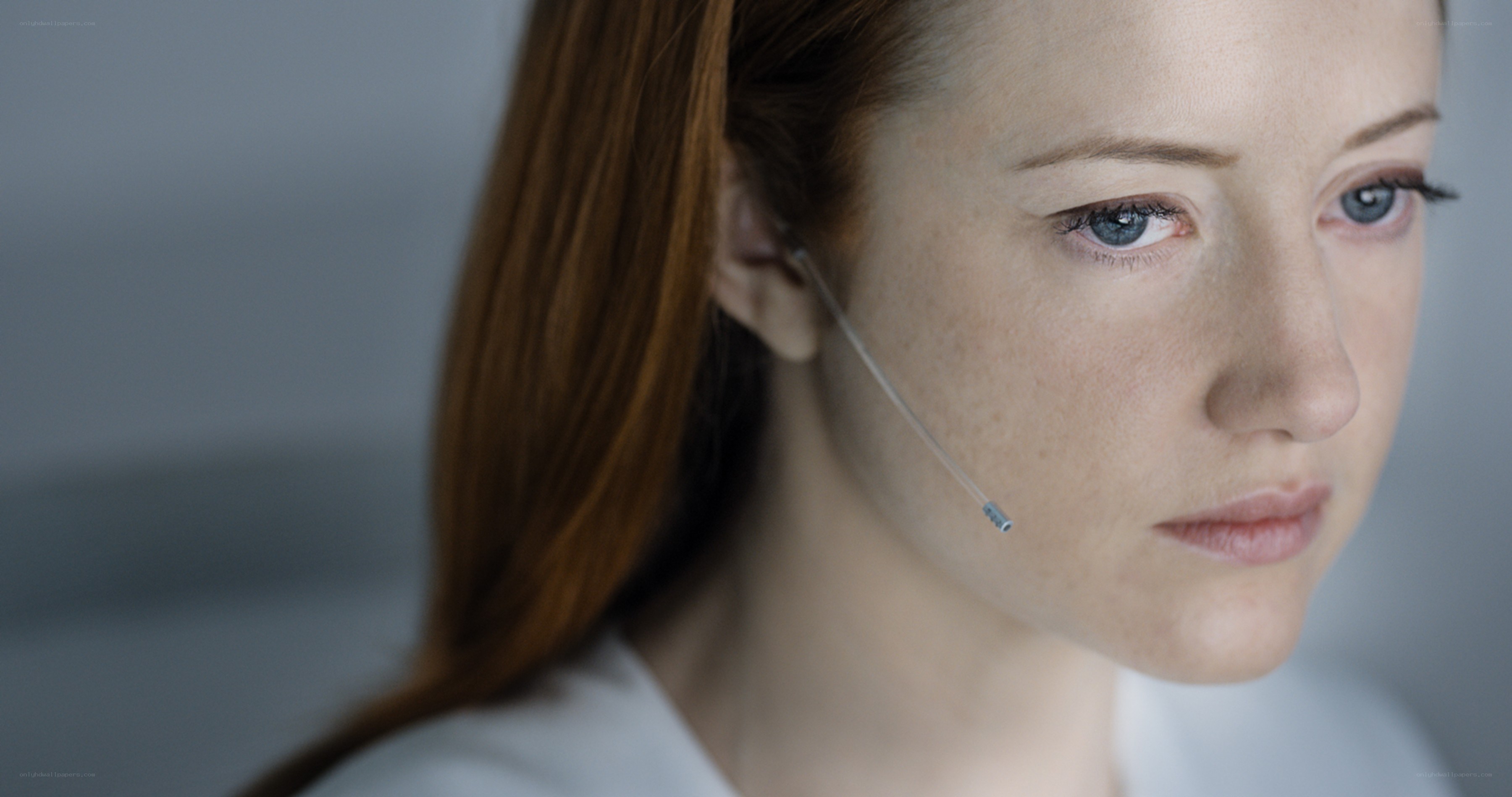 woman with headset microphone