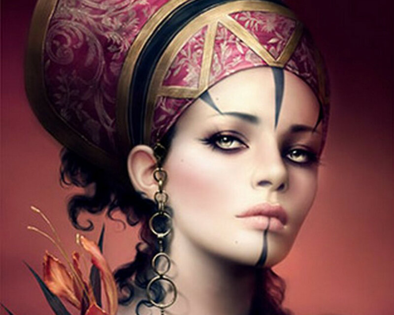 Woman with Headwear — Red