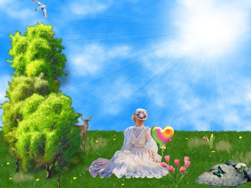 Woman with heart balloon in field