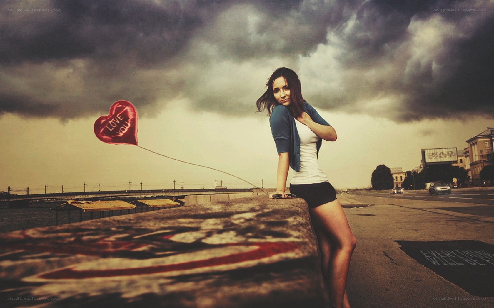 Woman with heart balloon