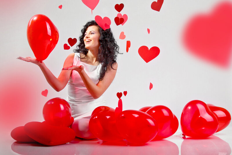 Woman with Heart Balloons — Red