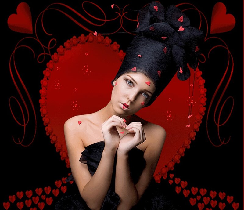 Woman with Heart Decorations — Red