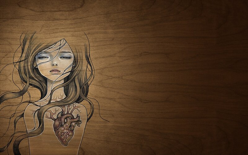 woman with heart on chest