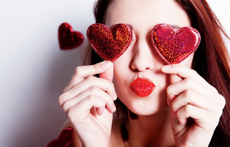 Woman with Heart-shaped Glasses — Red