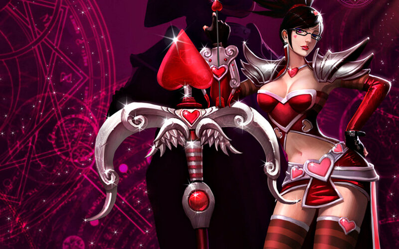 Woman with Heart-themed Weapon — Red, Dramatic