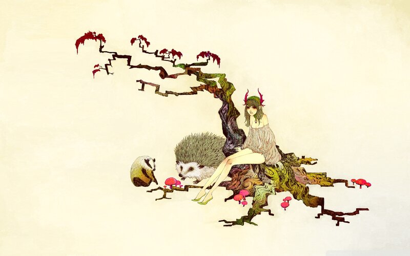 Woman with Hedgehog — Beige, Serene