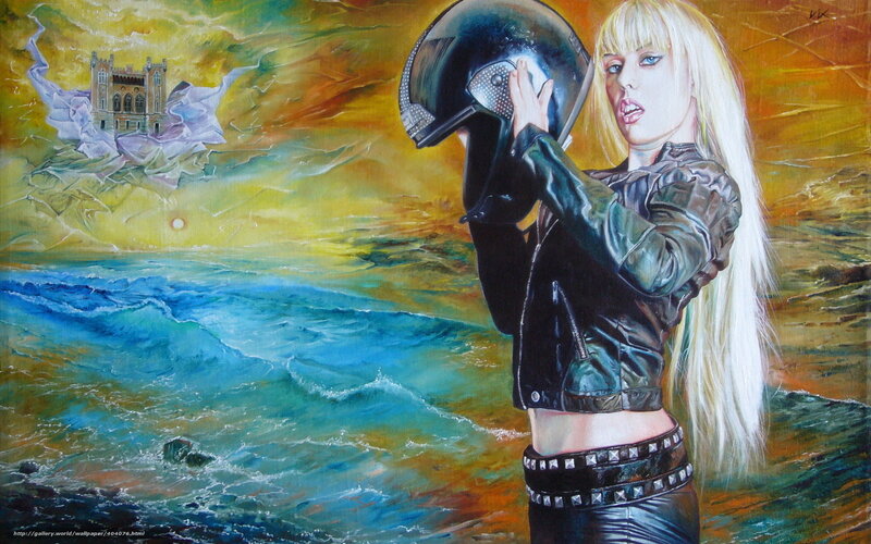 Woman with helmet by the sea