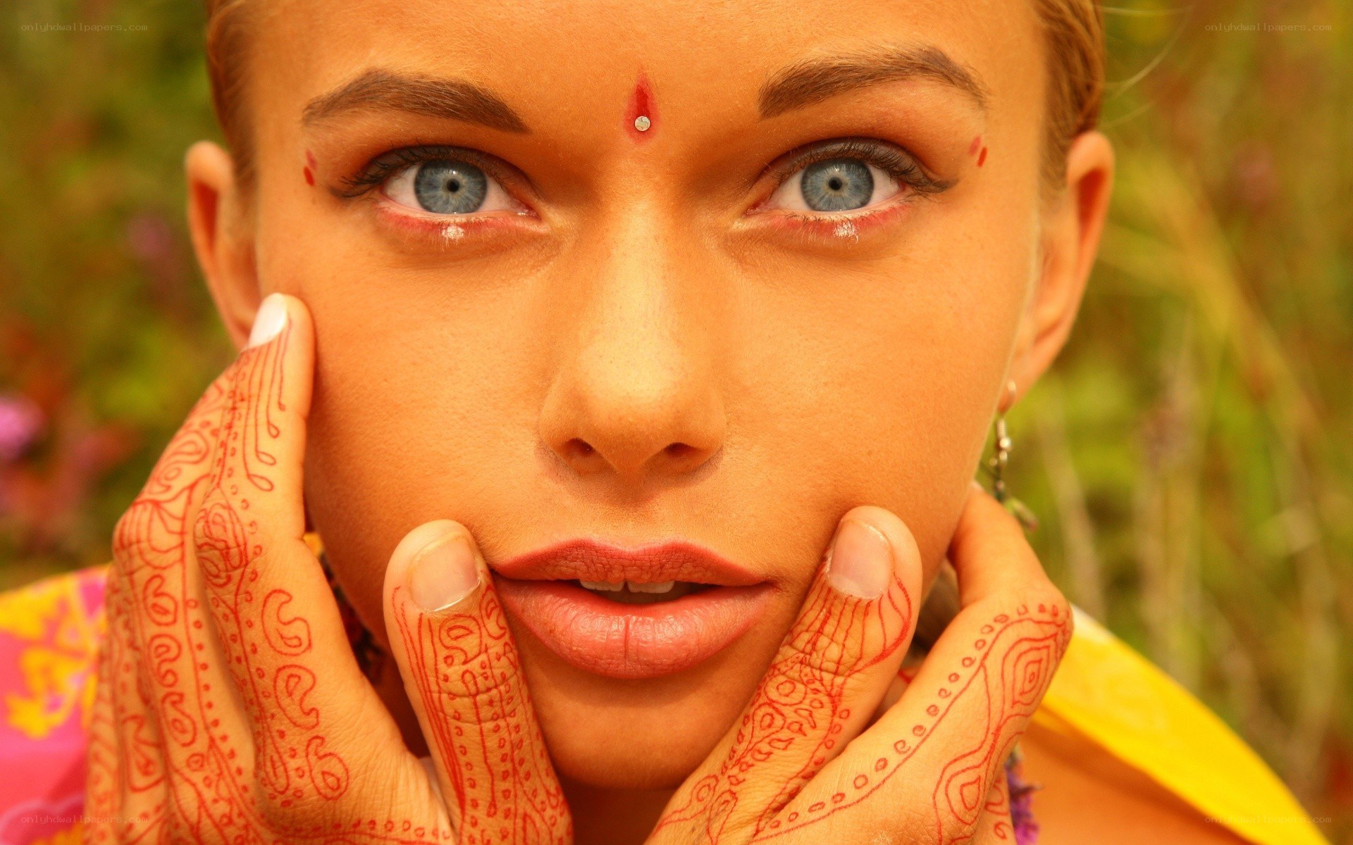 woman with henna and bindi