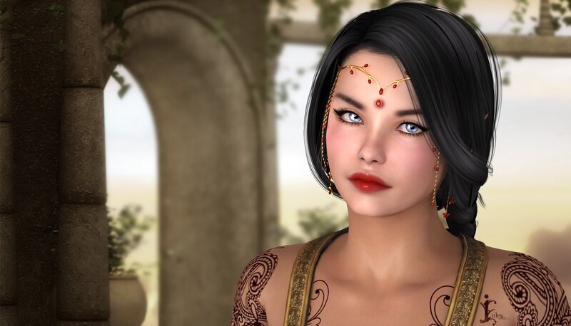 Woman with Henna Tattoos — Black, Serene