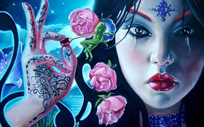 Woman with Henna Tattoos — Blue
