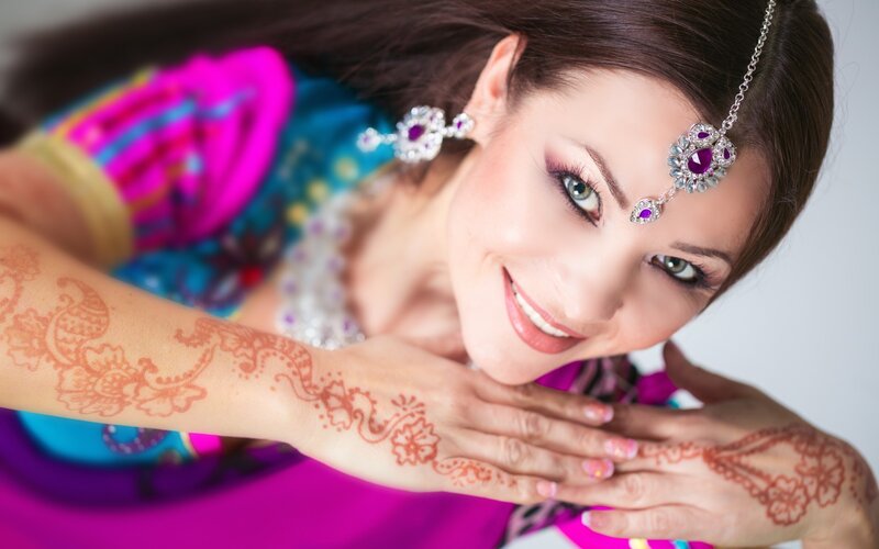 Woman with Henna Tattoos — Pink, Joyful