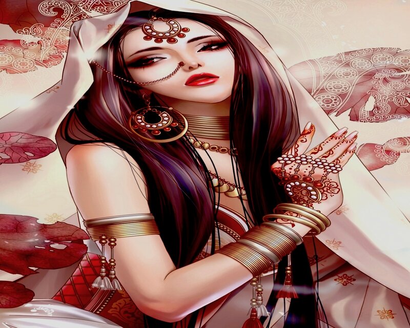 Woman with Henna Tattoos — Red