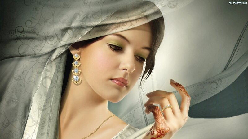 Woman with Henna Tattoos — White, Serene