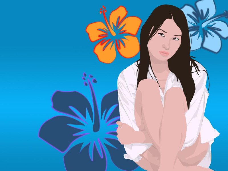 Woman with Hibiscus Flowers — Blue