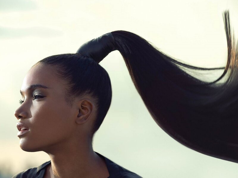 woman with high ponytail