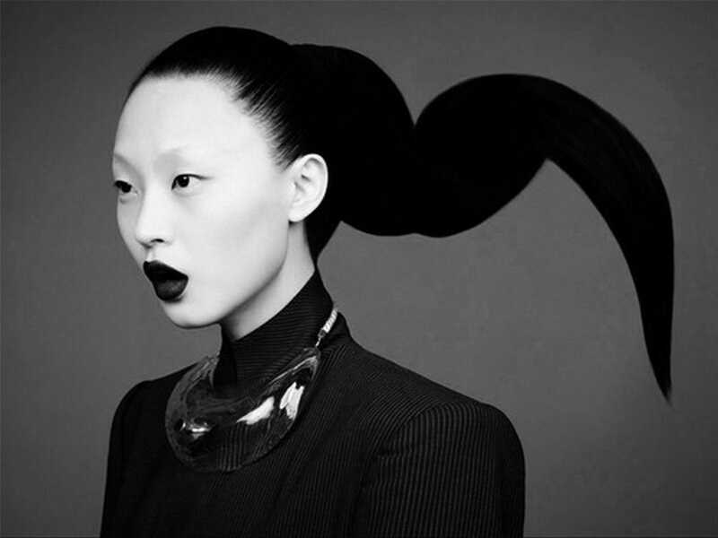 woman with high ponytail