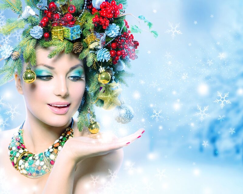 Woman with Holiday Crown — Blue