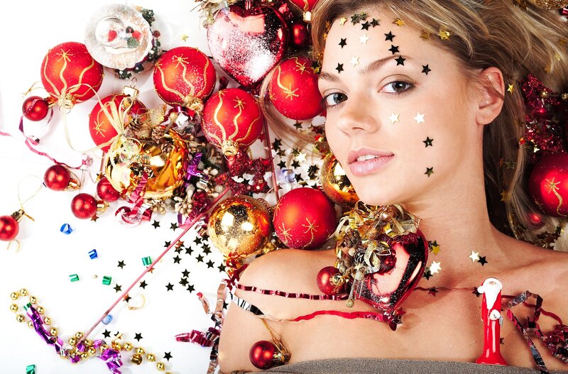 Woman with Holiday Ornaments