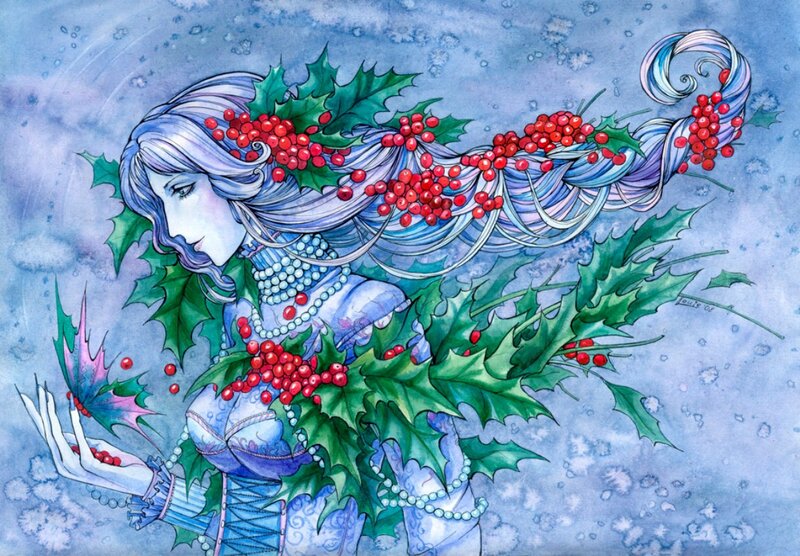 Woman with Holly and Berries