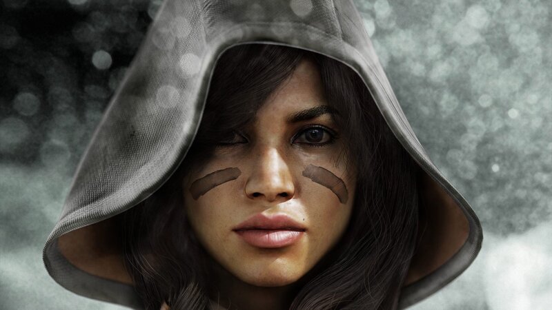 woman with hood and face paint