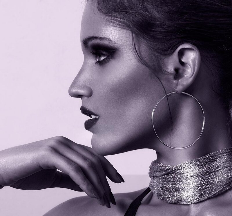 woman with hoop earrings