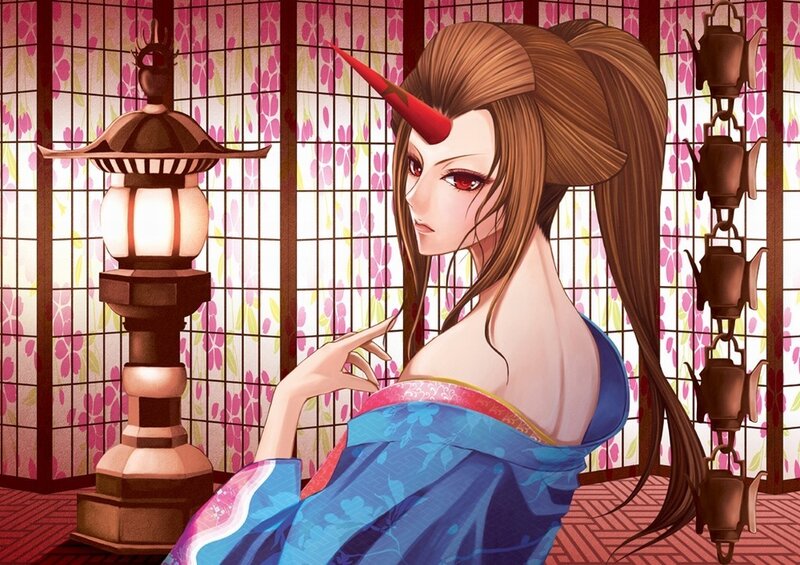 Woman with Horn in Kimono