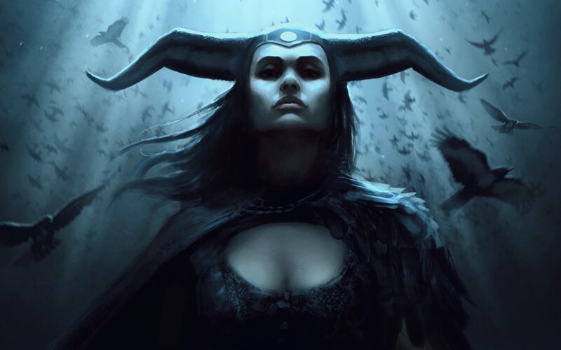 Woman with Horns and Birds