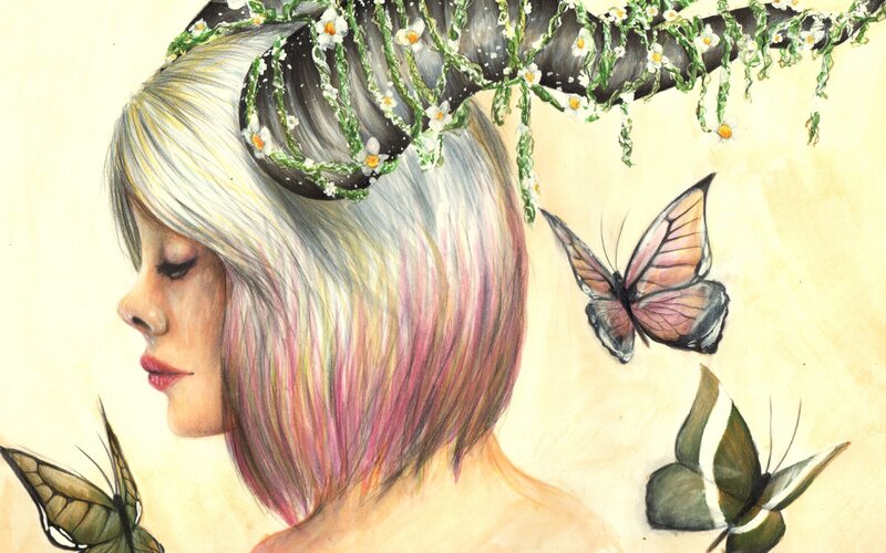 Woman with Horns and Butterflies