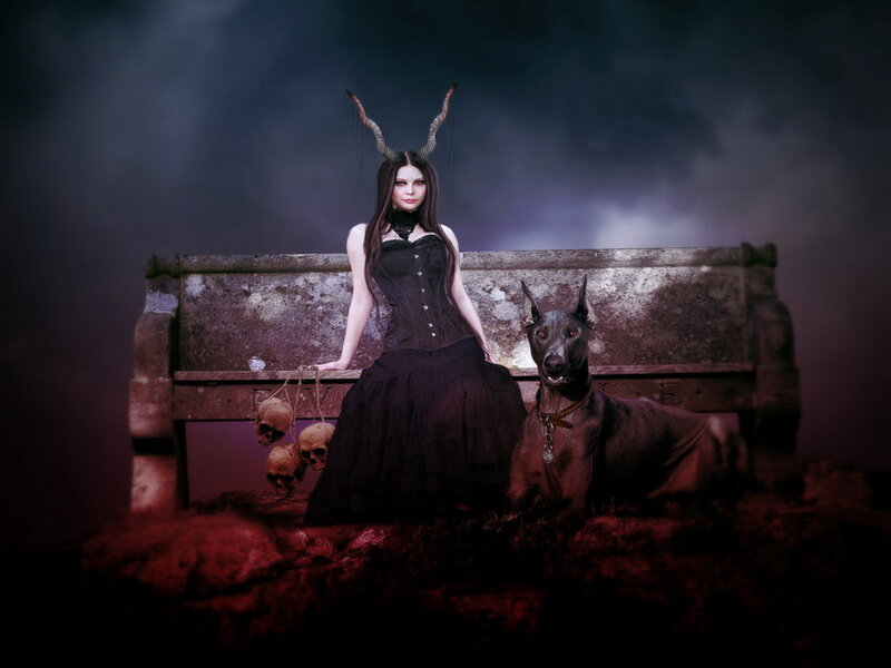 Woman with Horns and Dog