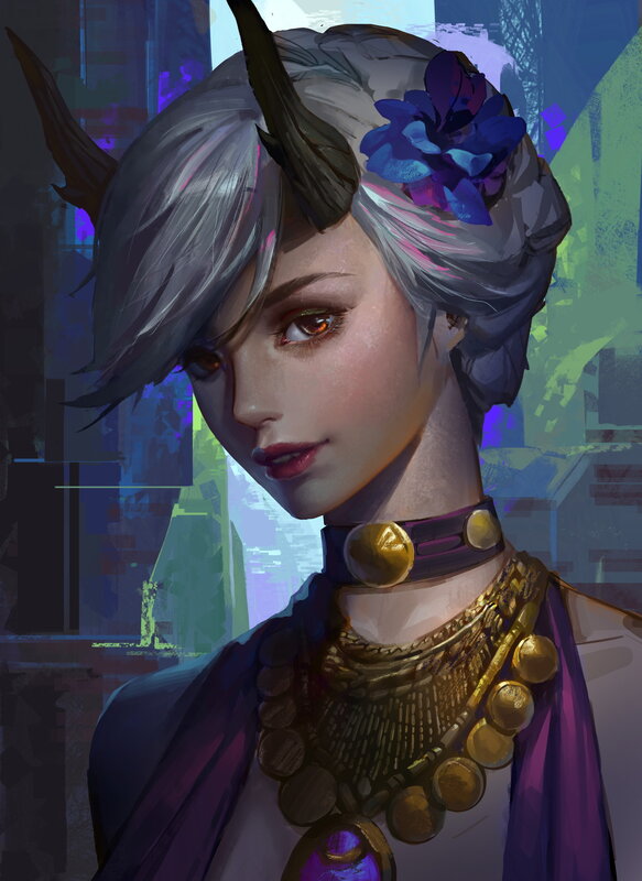 Woman with Horns and Flower