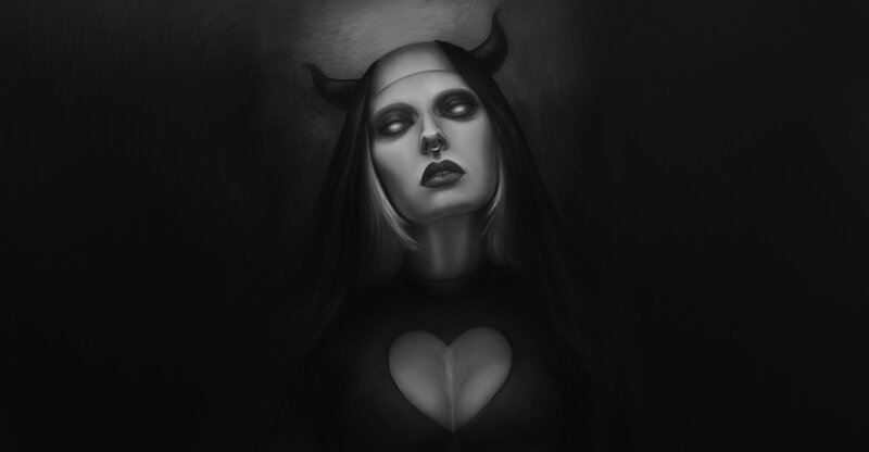 Woman with Horns and Heart — Black
