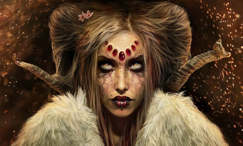Woman with Horns and Makeup — Brown