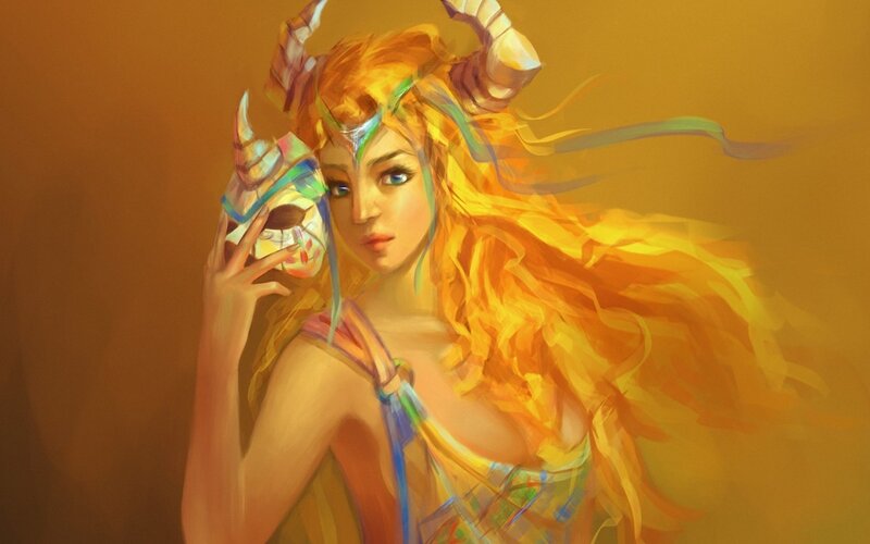 Woman with Horns and Mask — Yellow