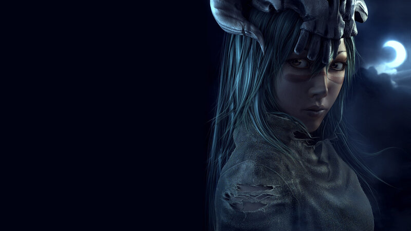 woman with horns and moon