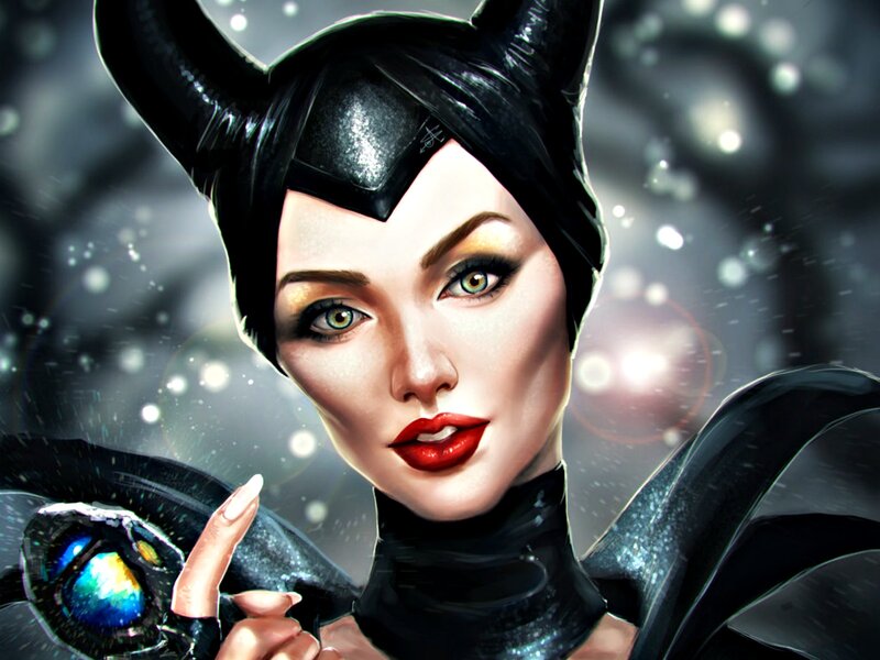 Woman with Horns and Red Lips — Black