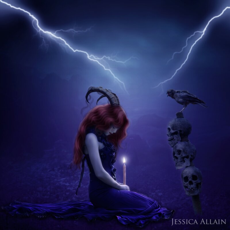 Woman with Horns and Skulls