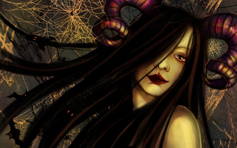 Woman with Horns and Spiderwebs