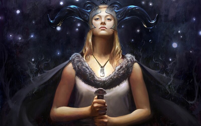 Woman with Horns and Sword — Black