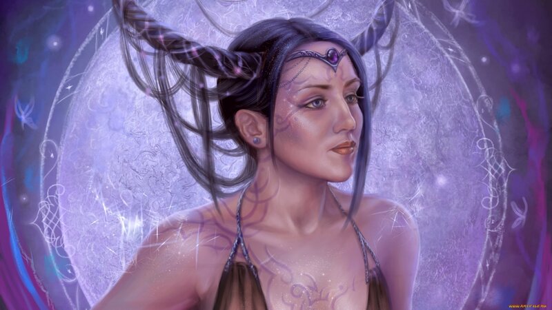 Woman with Horns and Tattoos — Purple, Mystical
