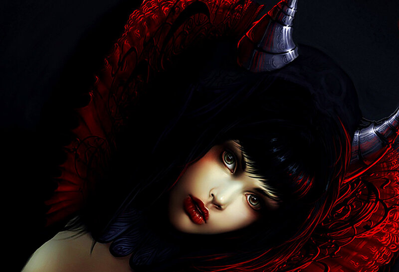 Woman with Horns and Wings — Black, Dramatic