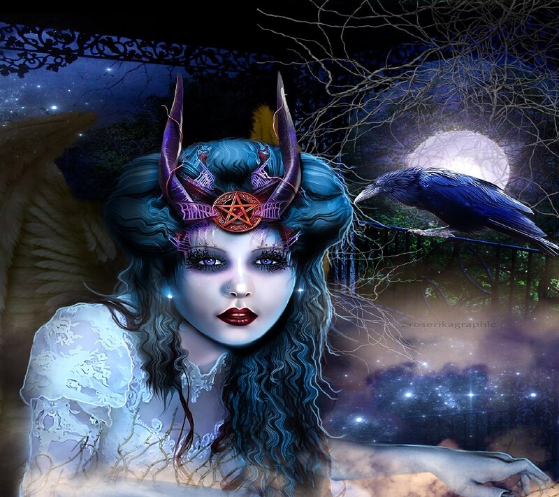 Woman with Horns and Wings — Blue, Dark