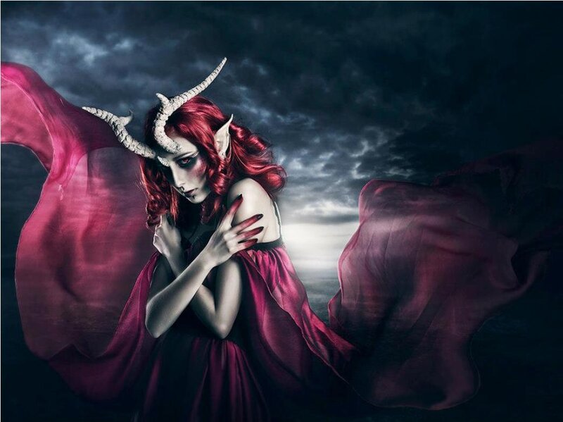 Woman with Horns and Wings — Red, Dramatic