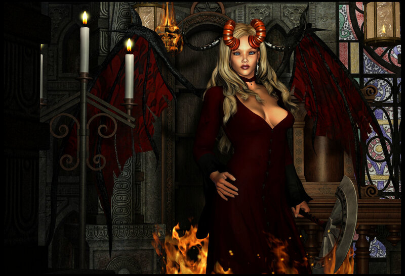 Woman with Horns and Wings — Red