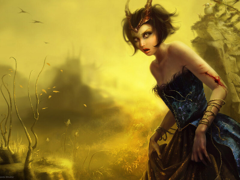 Woman with Horns and Wounds — Yellow