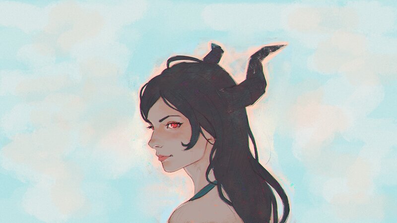 Woman with Horns — Blue, Serene