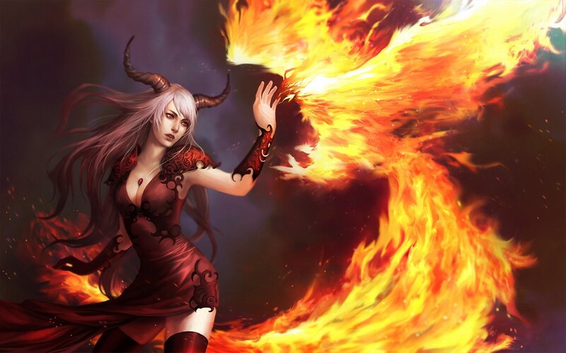 Woman with Horns Casting Fire