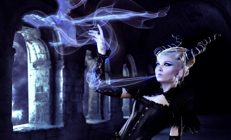 Woman with Horns Casting Spell — Black
