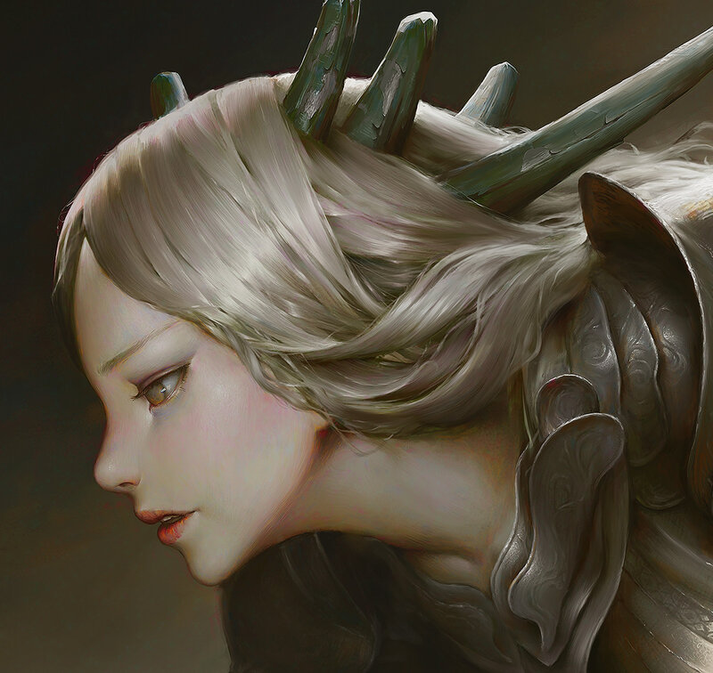 Woman with Horns — Gray, Dramatic
