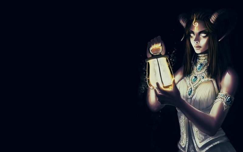 Woman with Horns Holding Lantern